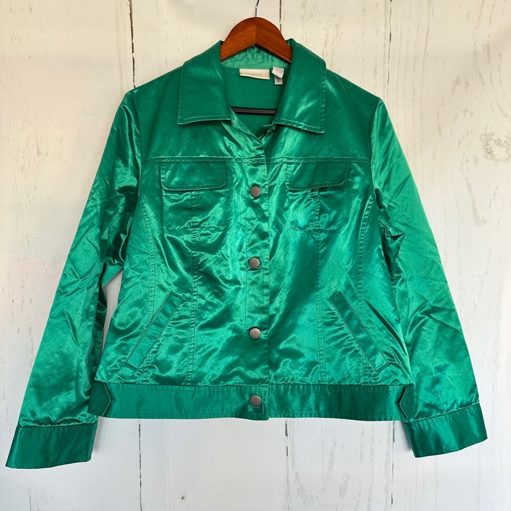 CHICOS Green Satin Dress Blazer Size 2/ Medium M